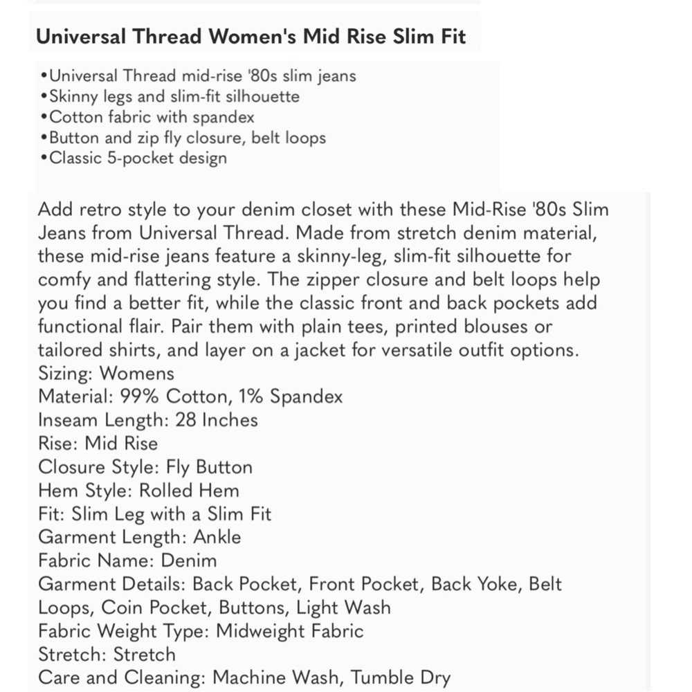 Universal Thread Mid Rise Slim Fit Jeans - Picture 3 of 4